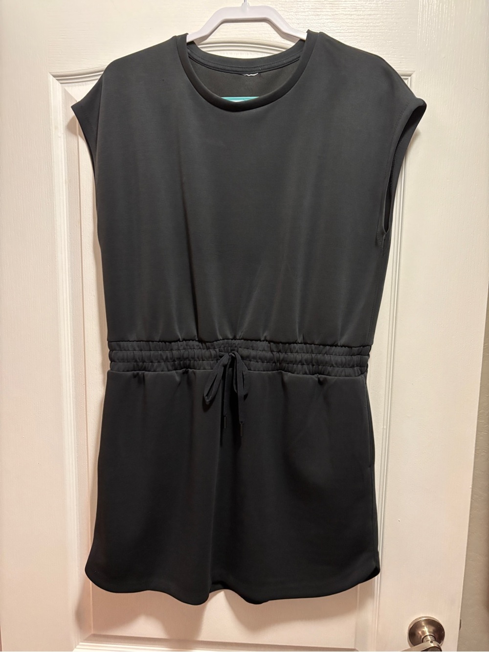 Women’s Black Drawstring Waist Scuba Material Dress